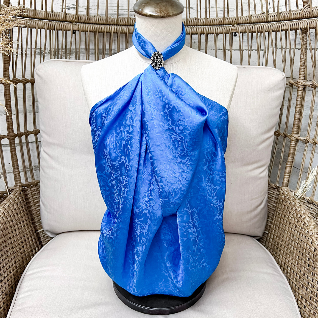 Wyoming Traders | Jacquard Print Silk Wild Rag Scarf in Blue