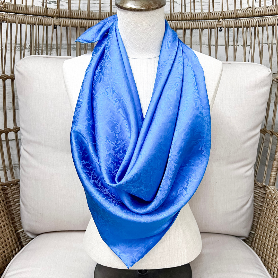 Wyoming Traders | Jacquard Print Silk Wild Rag Scarf in Blue