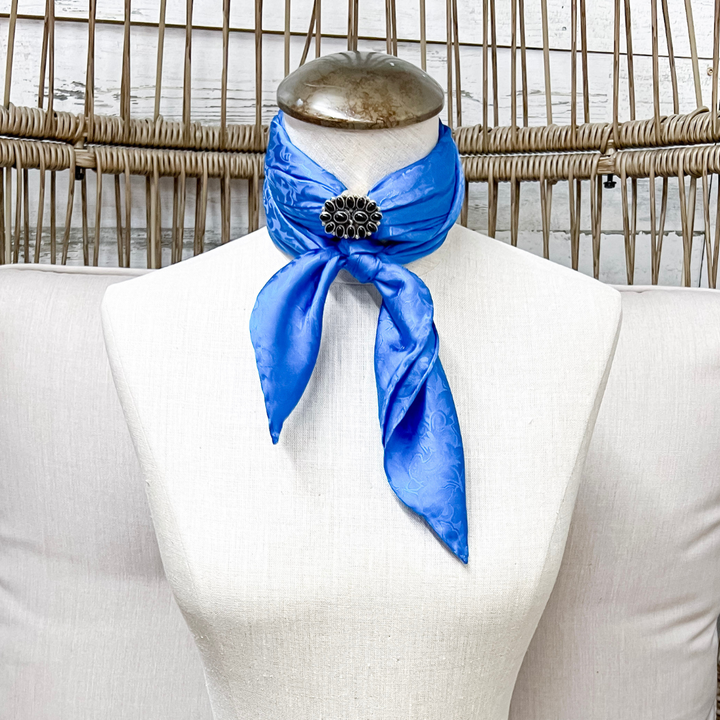 Wyoming Traders | Jacquard Print Silk Wild Rag Scarf in Blue