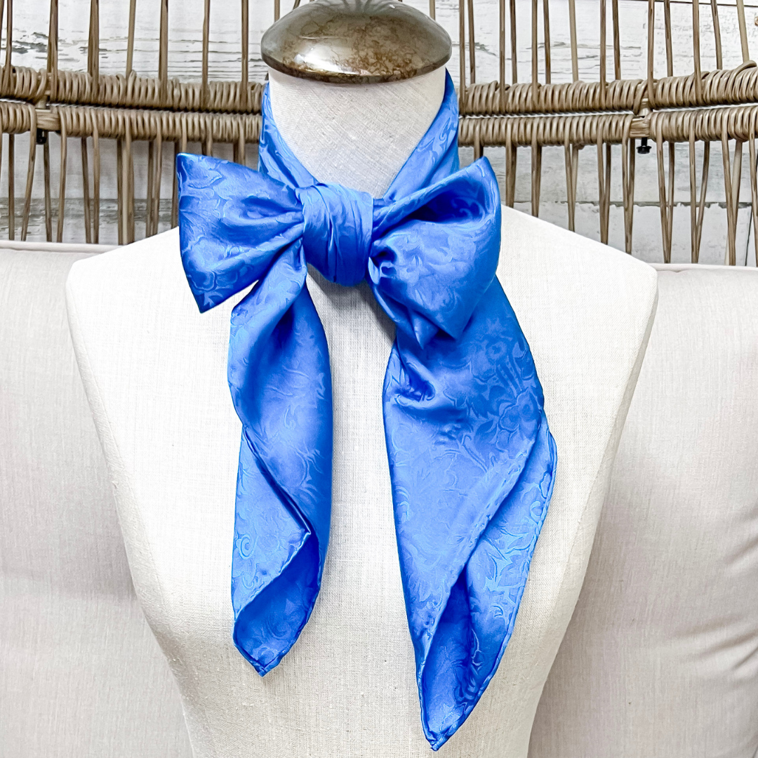Wyoming Traders | Jacquard Print Silk Wild Rag Scarf in Blue
