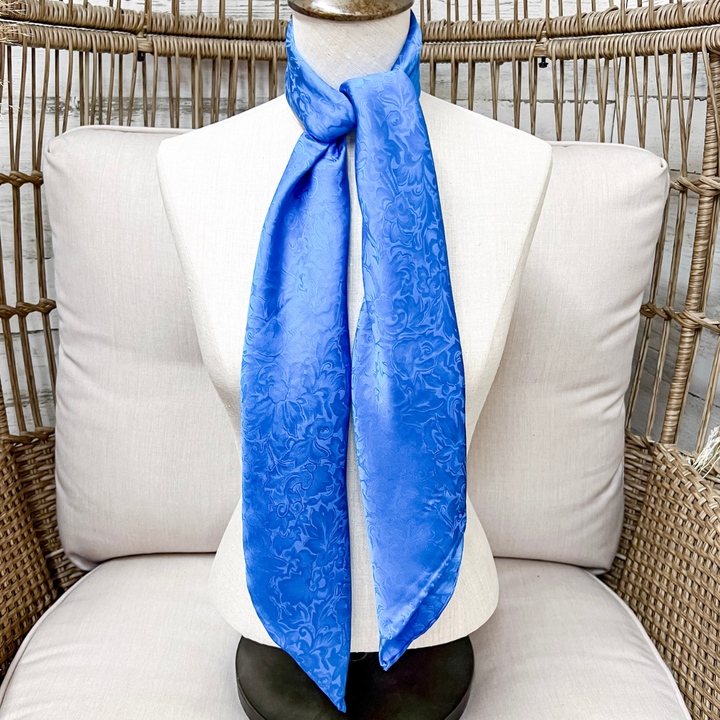 Wyoming Traders | Jacquard Print Silk Wild Rag Scarf in Blue