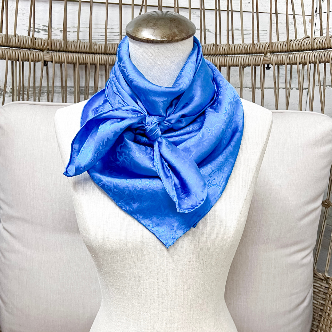Wyoming Traders | Jacquard Print Silk Wild Rag Scarf in Blue