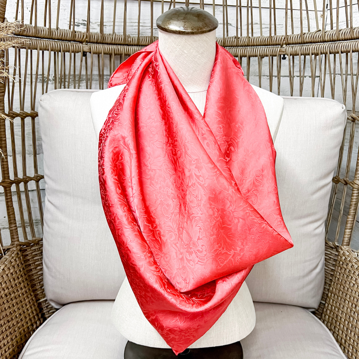 Wyoming Traders | Jacquard Print Silk Wild Rag Scarf in Coral