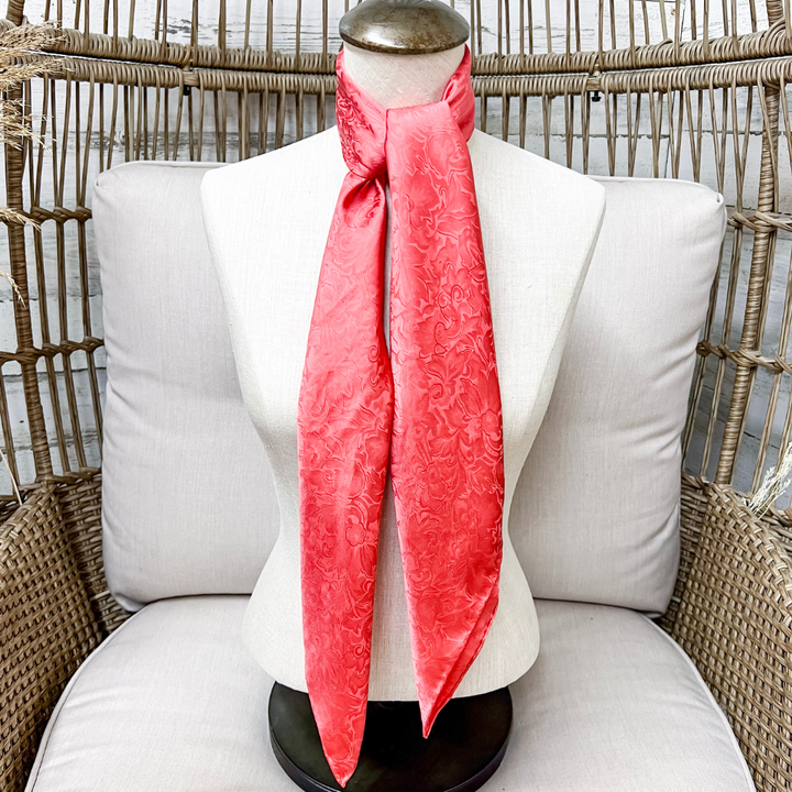 Wyoming Traders | Jacquard Print Silk Wild Rag Scarf in Coral