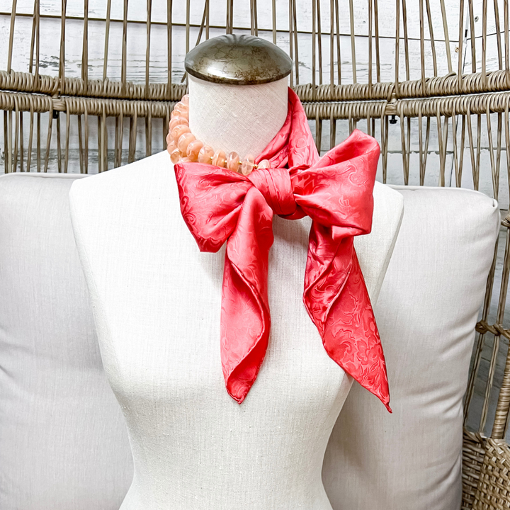 Wyoming Traders | Jacquard Print Silk Wild Rag Scarf in Coral