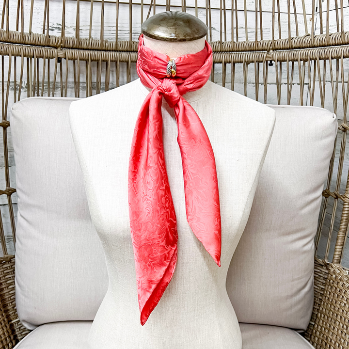 Wyoming Traders | Jacquard Print Silk Wild Rag Scarf in Coral