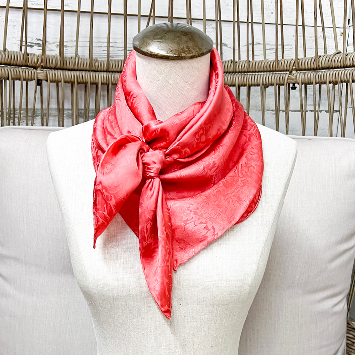 Wyoming Traders | Jacquard Print Silk Wild Rag Scarf in Coral