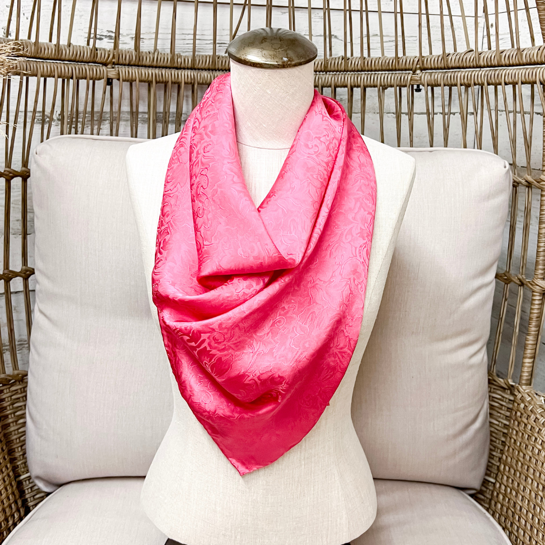 Wyoming Traders | Jacquard Print Silk Wild Rag Scarf in Dark Pink