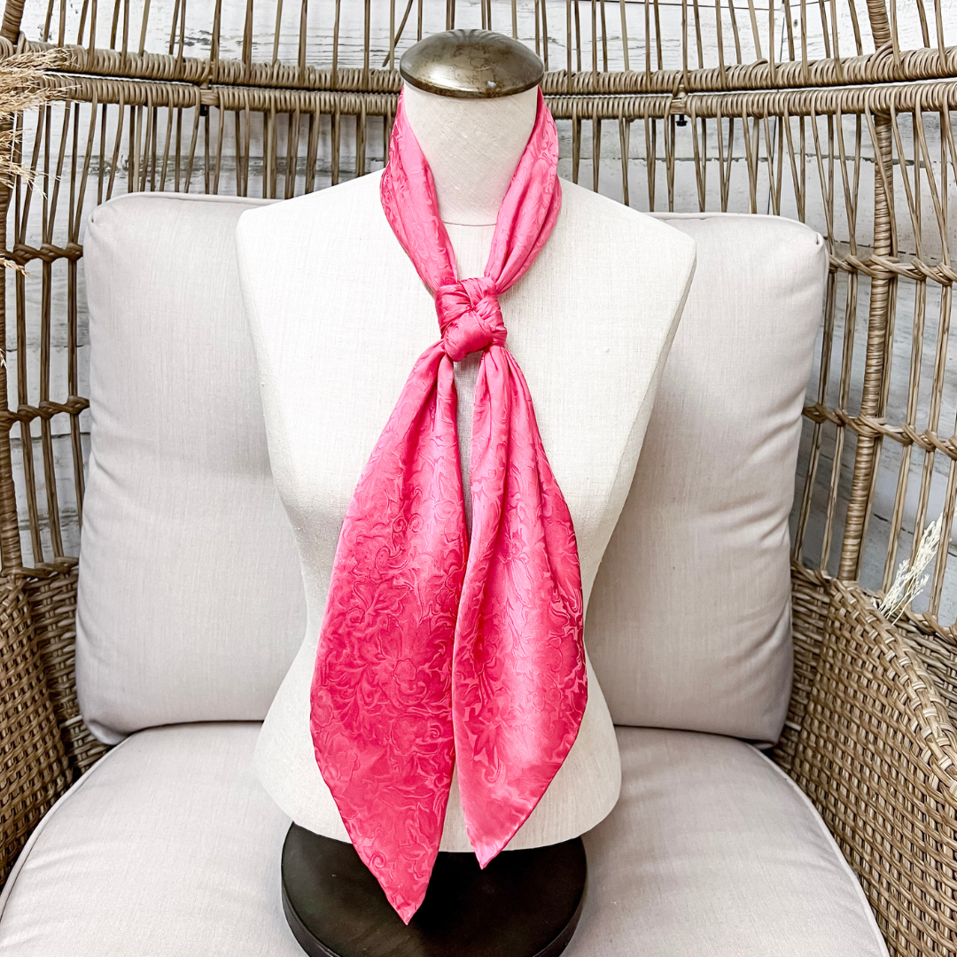 Wyoming Traders | Jacquard Print Silk Wild Rag Scarf in Dark Pink