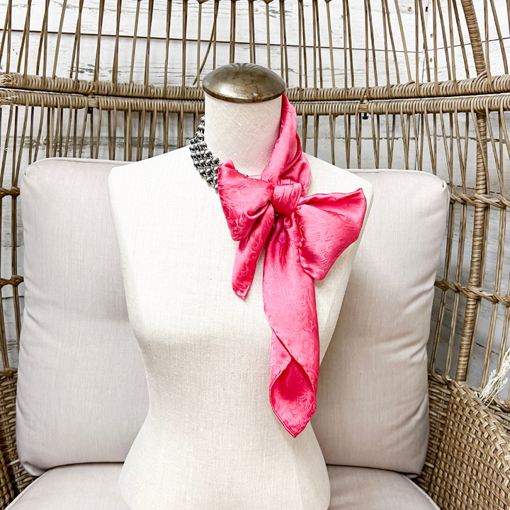 Wyoming Traders | Jacquard Print Silk Wild Rag Scarf in Dark Pink