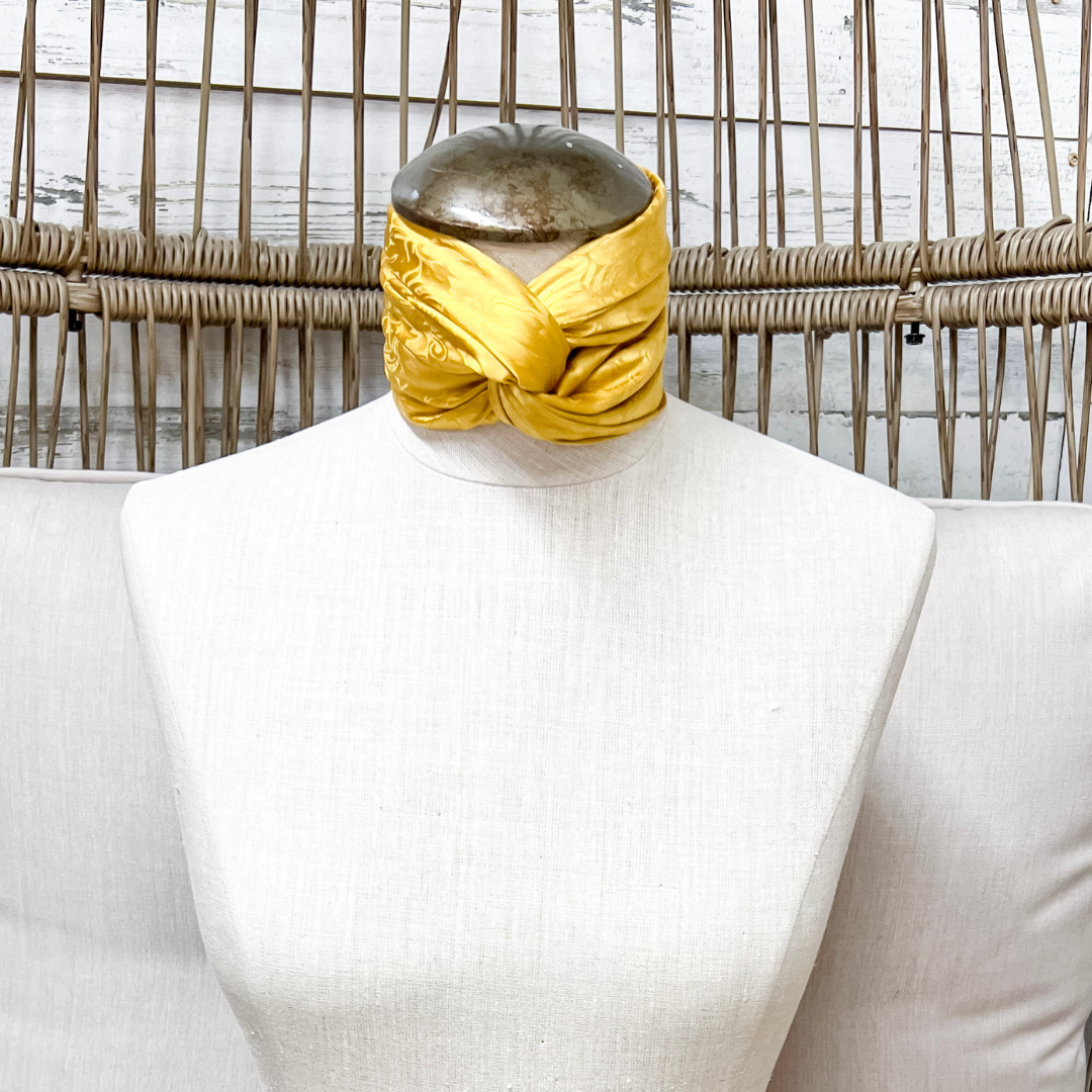 Wyoming Traders | Jacquard Print Silk Wild Rag Scarf in Gold