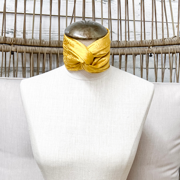 Wyoming Traders | Jacquard Print Silk Wild Rag Scarf in Gold