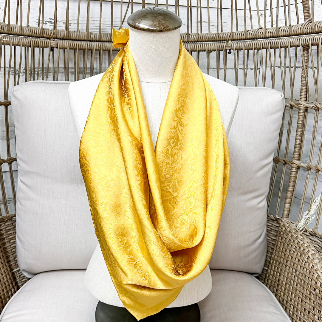 Wyoming Traders | Jacquard Print Silk Wild Rag Scarf in Gold