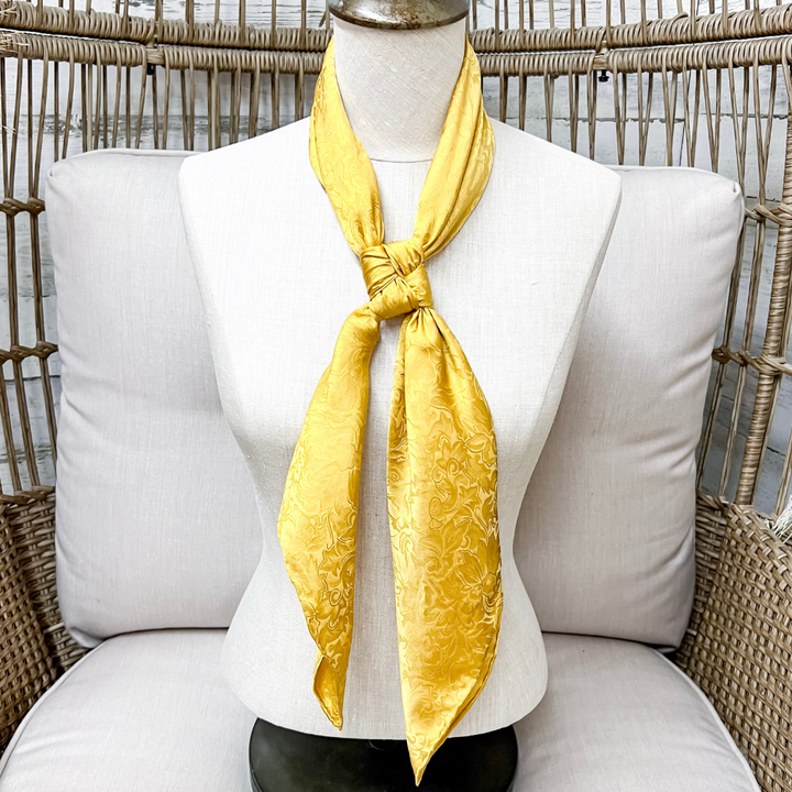 Wyoming Traders | Jacquard Print Silk Wild Rag Scarf in Gold