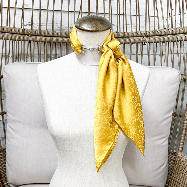 Wyoming Traders | Jacquard Print Silk Wild Rag Scarf in Gold