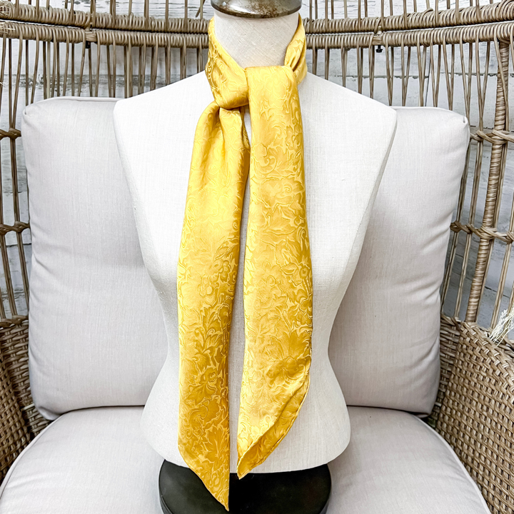 Wyoming Traders | Jacquard Print Silk Wild Rag Scarf in Gold