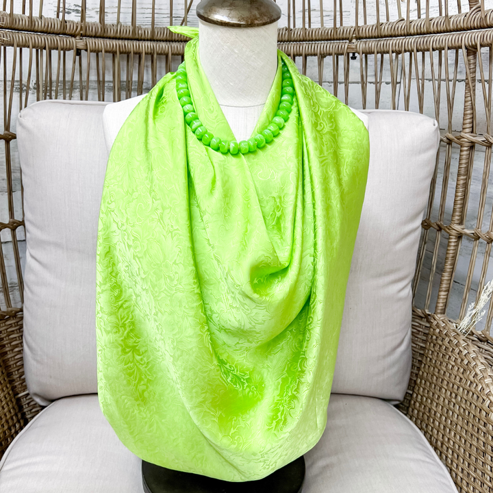 Wyoming Traders | Jacquard Print Silk Wild Rag Scarf in Lime Green