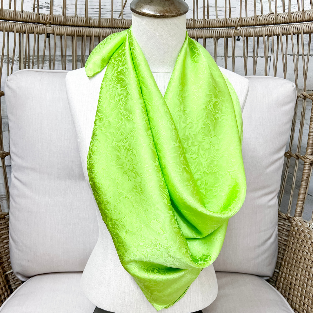 Wyoming Traders | Jacquard Print Silk Wild Rag Scarf in Lime Green