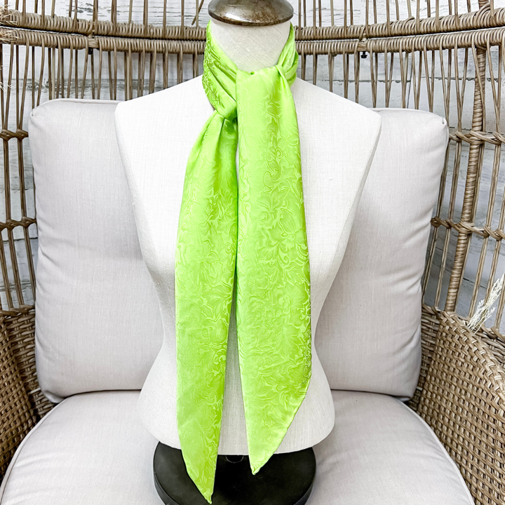 Wyoming Traders | Jacquard Print Silk Wild Rag Scarf in Lime Green