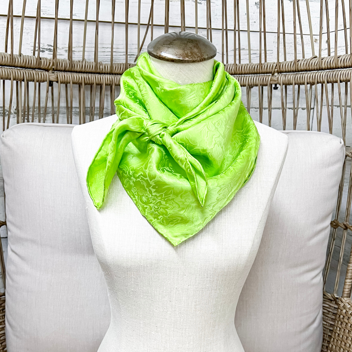Wyoming Traders | Jacquard Print Silk Wild Rag Scarf in Lime Green