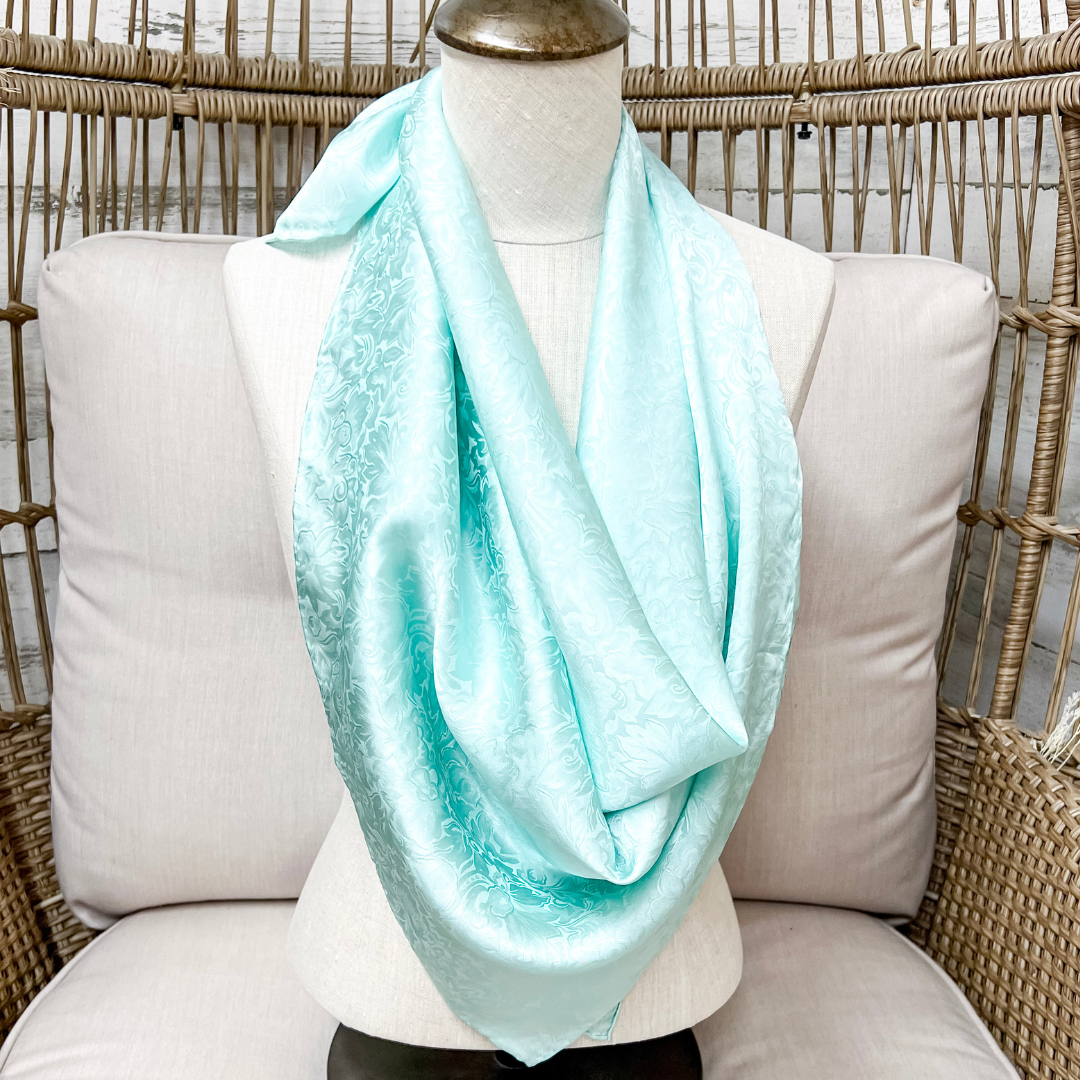 Wyoming Traders | Jacquard Print Silk Wild Rag Scarf in Mint Blue