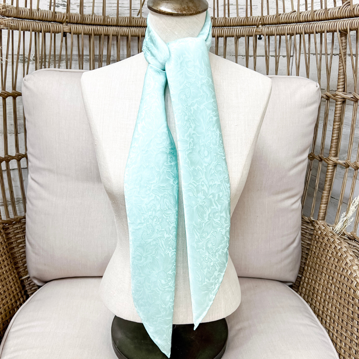 Wyoming Traders | Jacquard Print Silk Wild Rag Scarf in Mint Blue