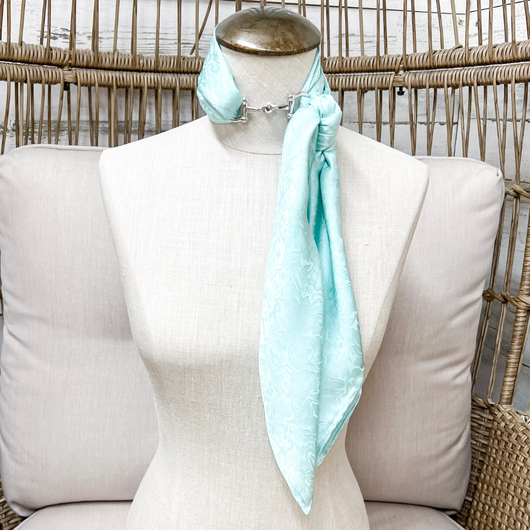 Wyoming Traders | Jacquard Print Silk Wild Rag Scarf in Mint Blue
