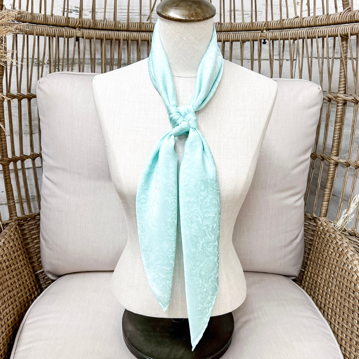Wyoming Traders | Jacquard Print Silk Wild Rag Scarf in Mint Blue