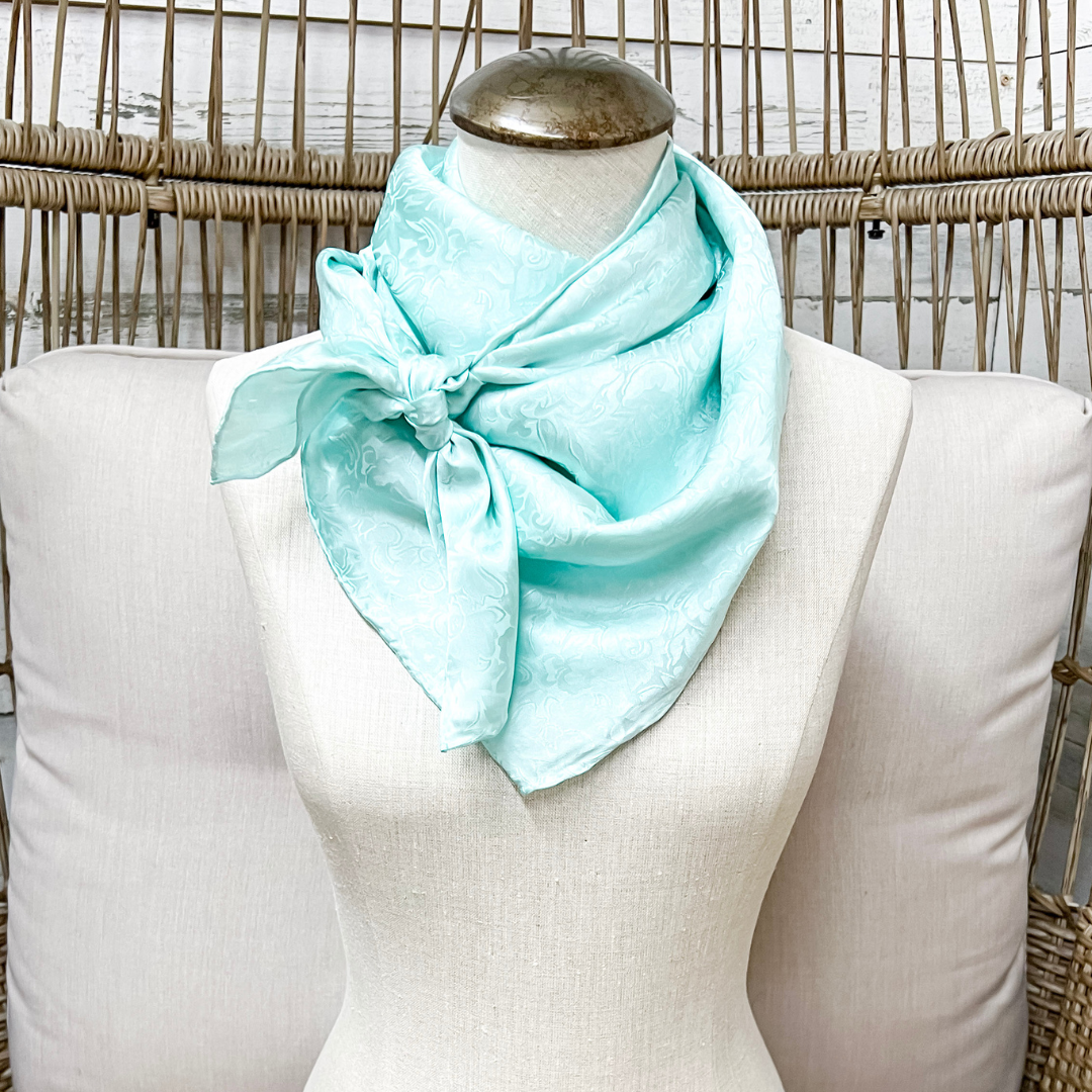 Wyoming Traders | Jacquard Print Silk Wild Rag Scarf in Mint Blue