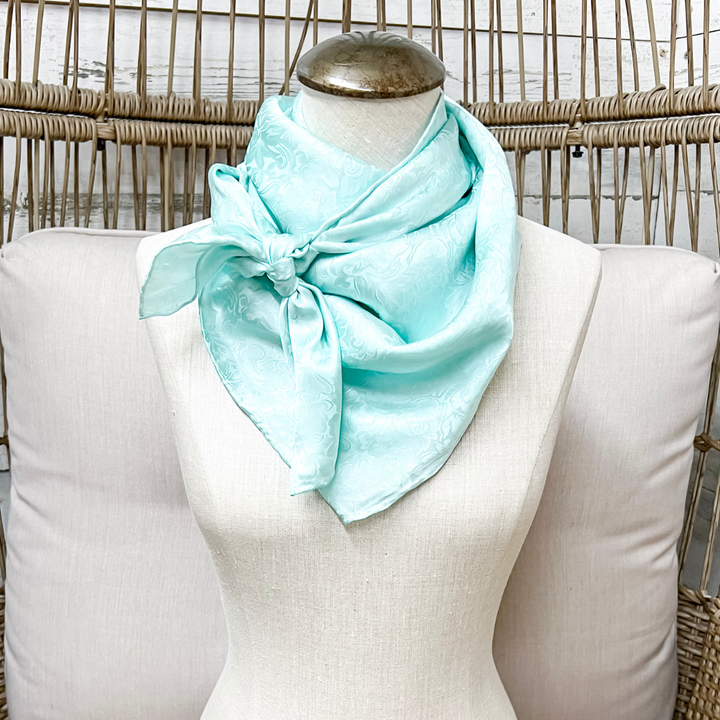 Wyoming Traders | Jacquard Print Silk Wild Rag Scarf in Mint Blue