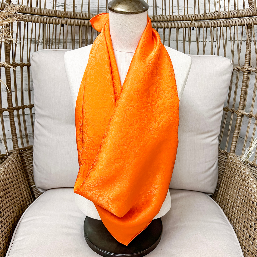 Wyoming Traders | Jacquard Print Silk Wild Rag Scarf in Orange