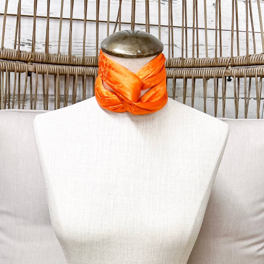 Wyoming Traders | Jacquard Print Silk Wild Rag Scarf in Orange