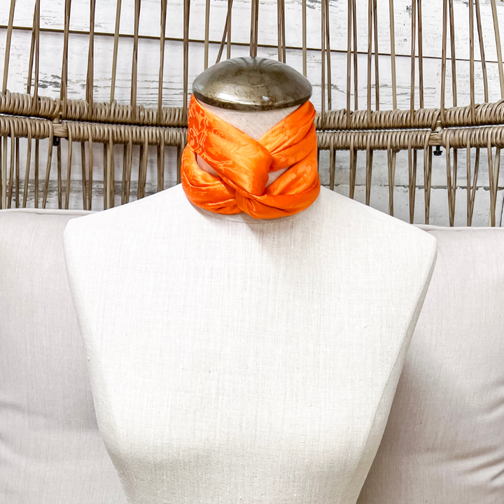 Wyoming Traders | Jacquard Print Silk Wild Rag Scarf in Orange