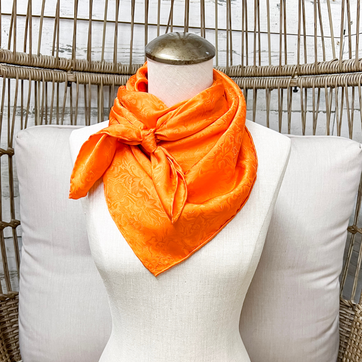 Wyoming Traders | Jacquard Print Silk Wild Rag Scarf in Orange