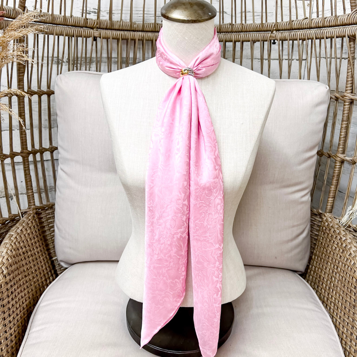 Wyoming Traders | Jacquard Print Silk Wild Rag Scarf in Pink