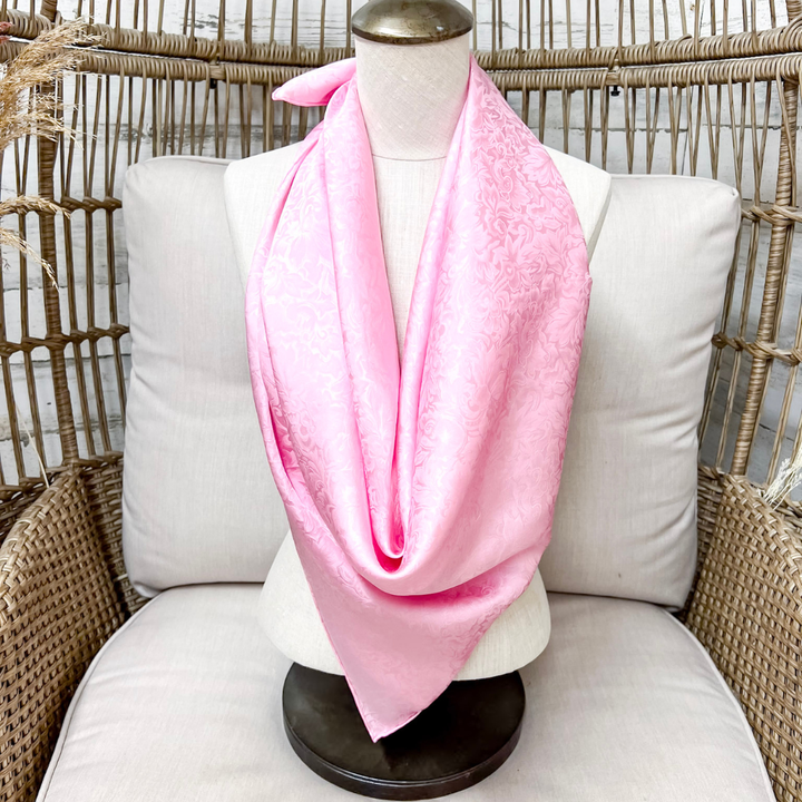 Wyoming Traders | Jacquard Print Silk Wild Rag Scarf in Pink