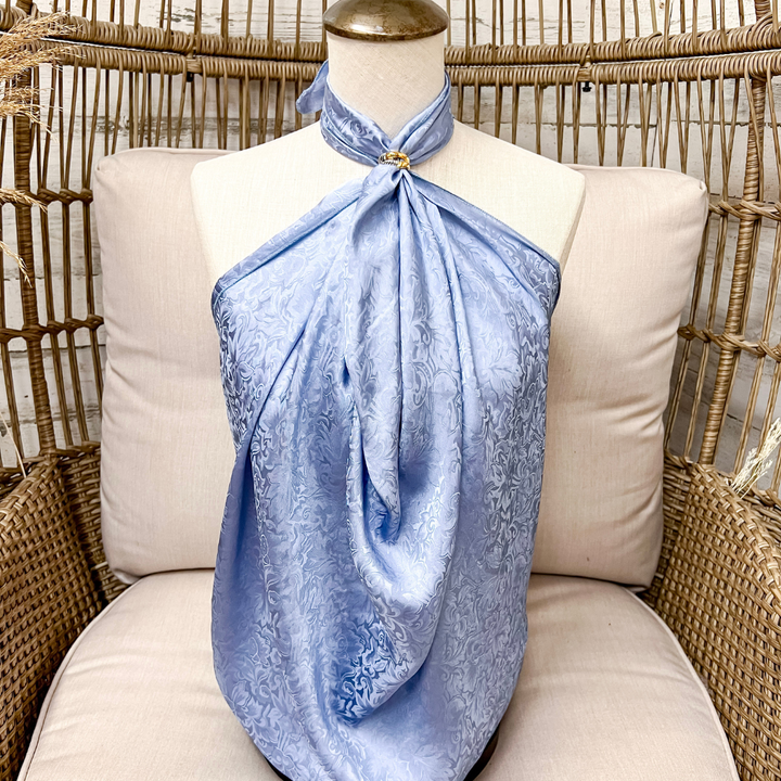 Wyoming Traders | Jacquard Print Silk Wild Rag Scarf in Slate Blue