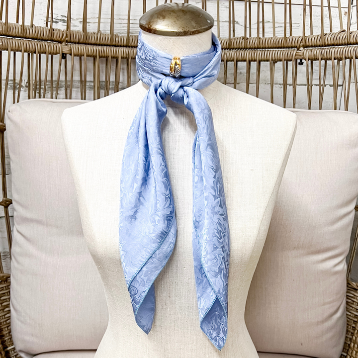 Wyoming Traders | Jacquard Print Silk Wild Rag Scarf in Slate Blue