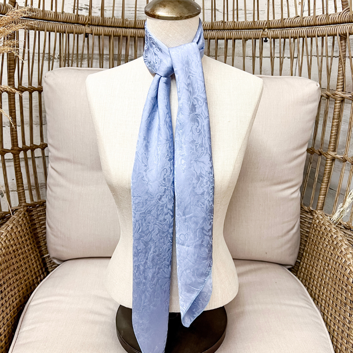 Wyoming Traders | Jacquard Print Silk Wild Rag Scarf in Slate Blue