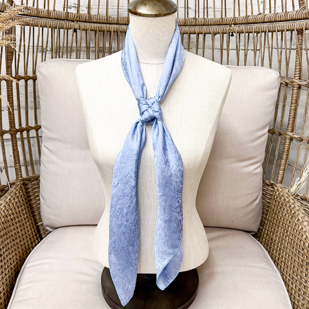 Wyoming Traders | Jacquard Print Silk Wild Rag Scarf in Slate Blue