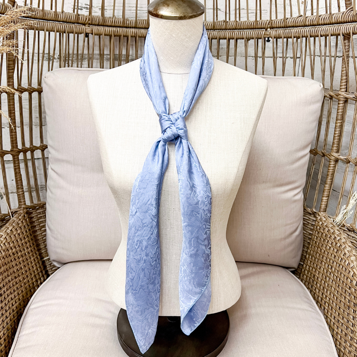 Wyoming Traders | Jacquard Print Silk Wild Rag Scarf in Slate Blue