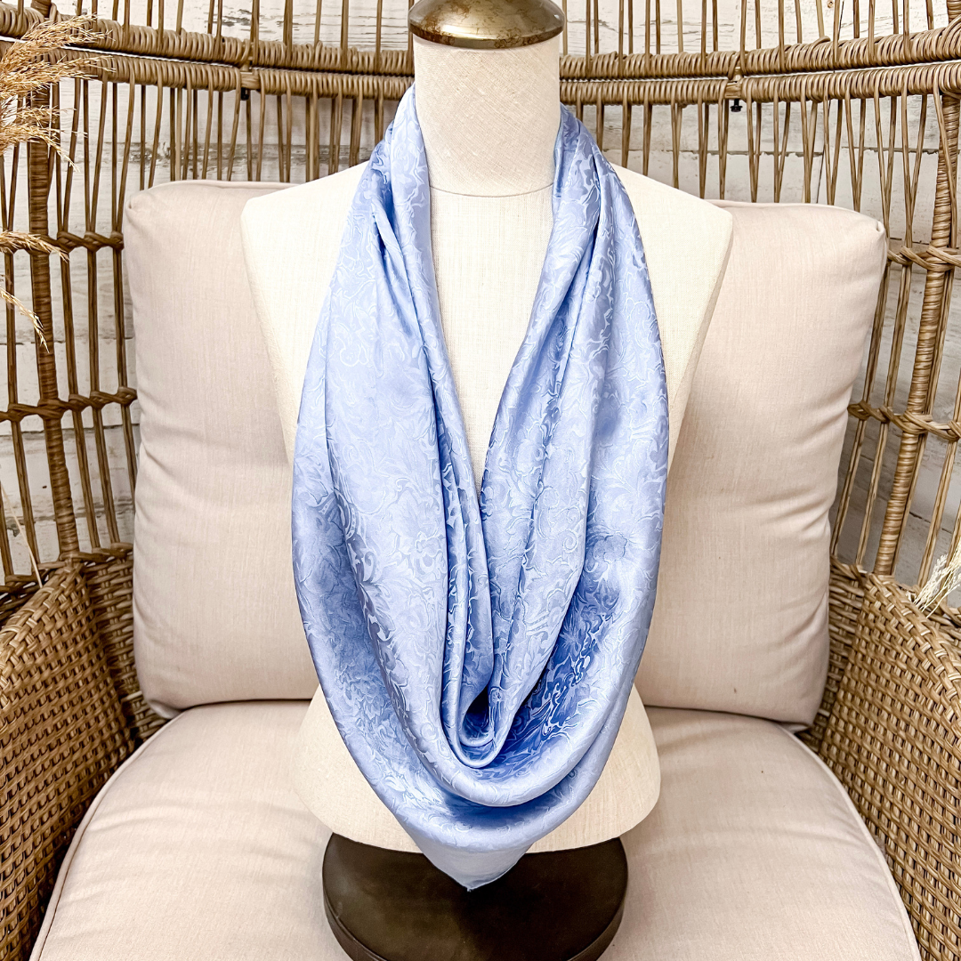 Wyoming Traders | Jacquard Print Silk Wild Rag Scarf in Slate Blue
