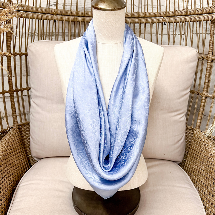 Wyoming Traders | Jacquard Print Silk Wild Rag Scarf in Slate Blue