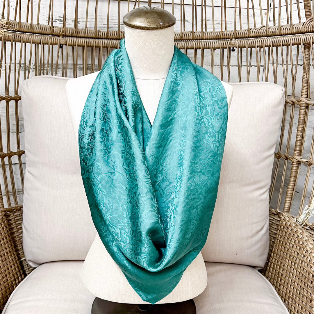 Wyoming Traders | Jacquard Print Silk Wild Rag Scarf in Teal Blue