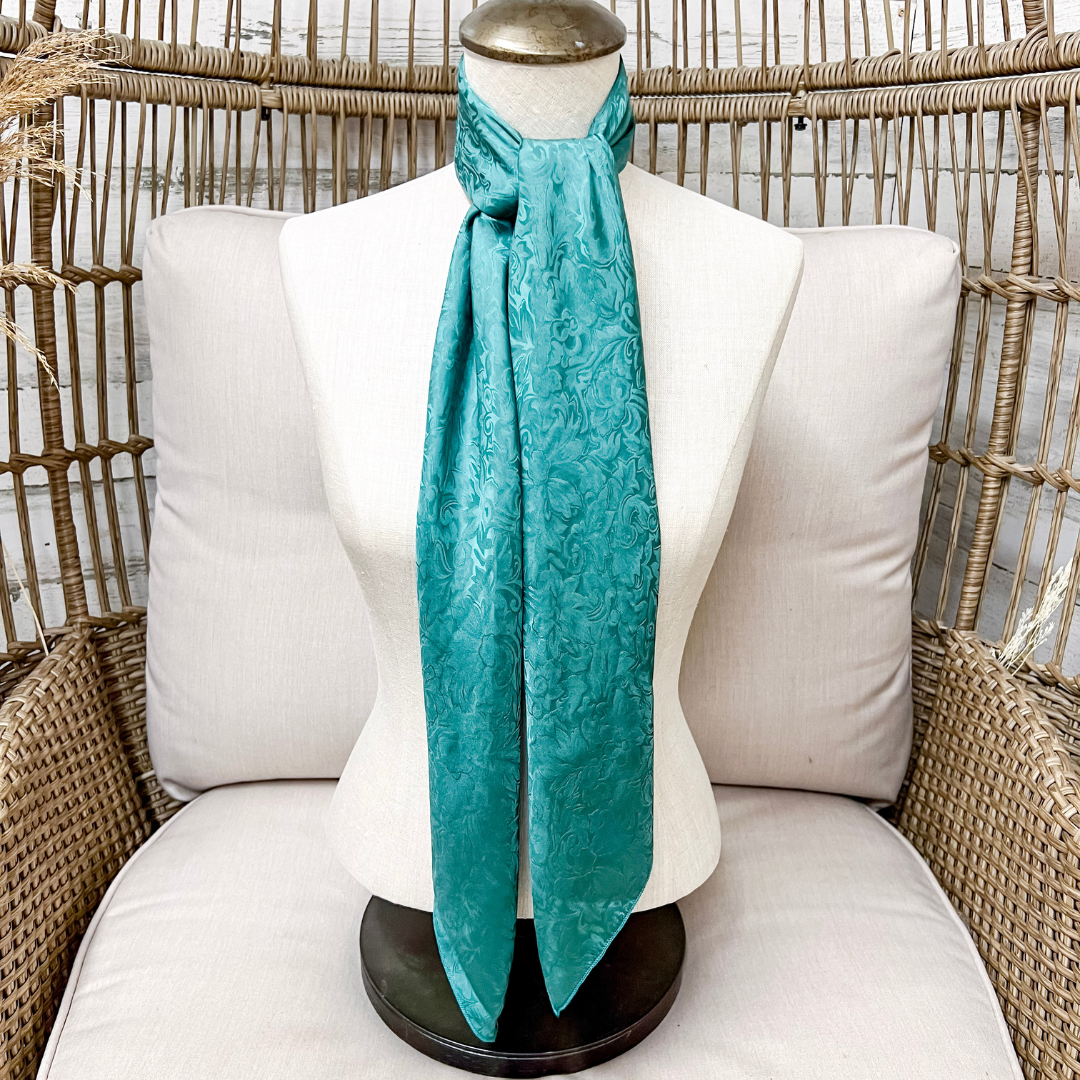 Wyoming Traders | Jacquard Print Silk Wild Rag Scarf in Teal Blue