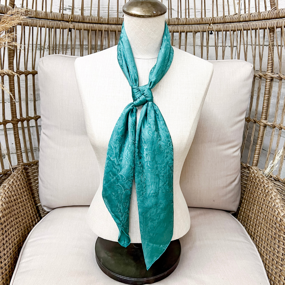 Wyoming Traders | Jacquard Print Silk Wild Rag Scarf in Teal Blue