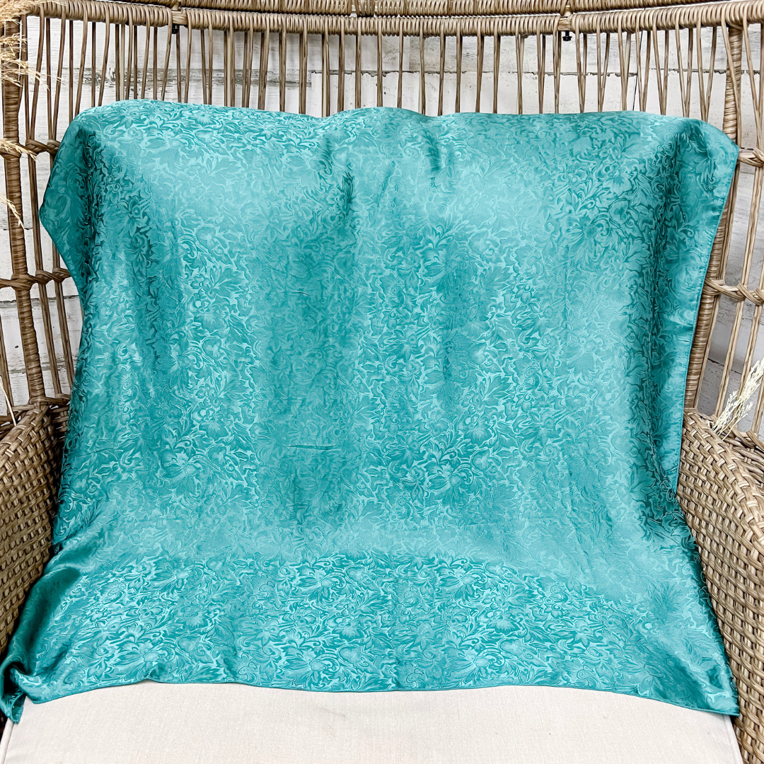Wyoming Traders | Jacquard Print Silk Wild Rag Scarf in Teal Blue