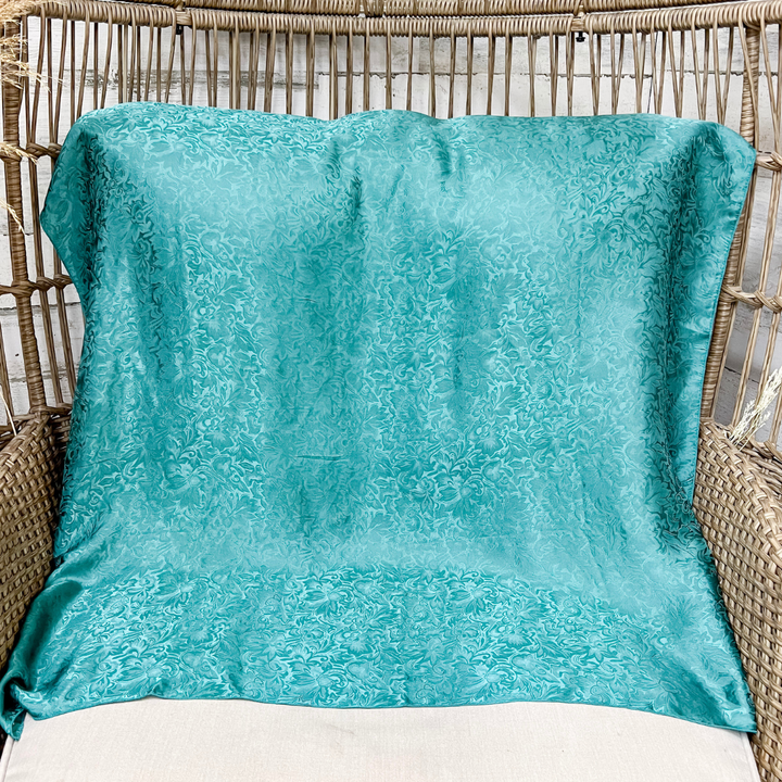 Wyoming Traders | Jacquard Print Silk Wild Rag Scarf in Teal Blue