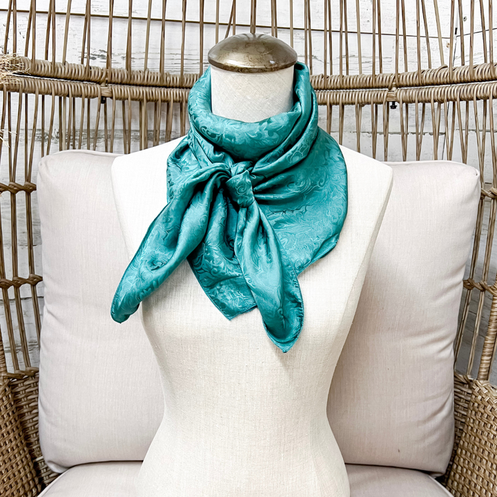 Wyoming Traders | Jacquard Print Silk Wild Rag Scarf in Teal Blue