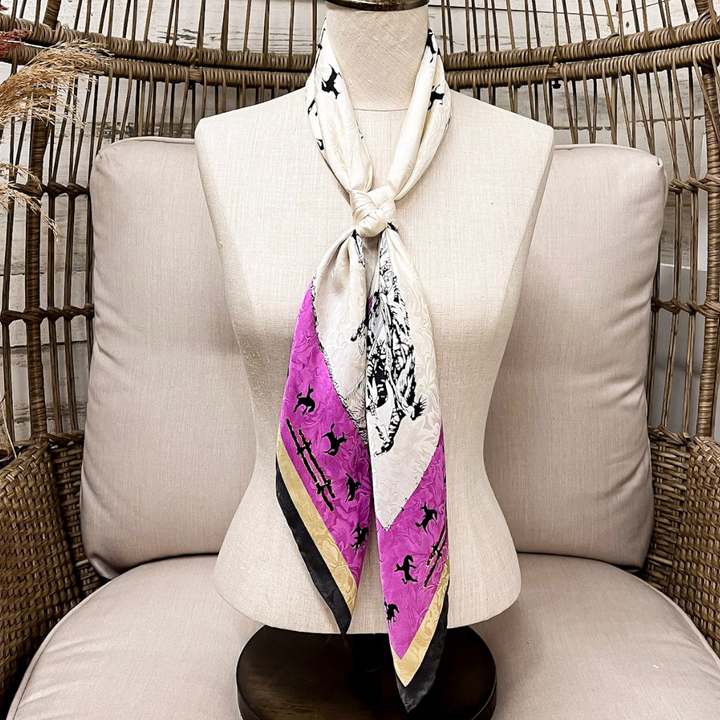 Wyoming Traders | LTD Edition | Fences Print Silk Wild Rag Scarf in Ivory
